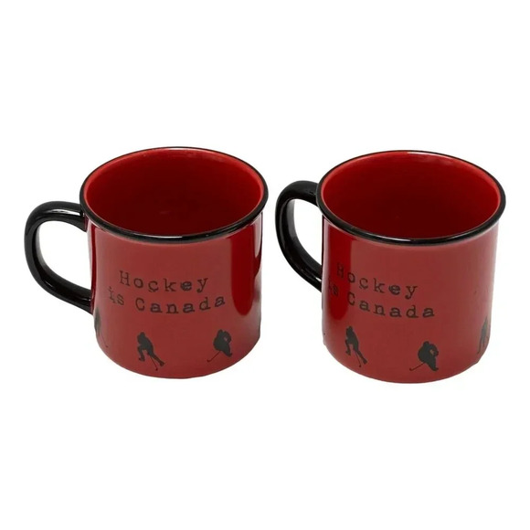 Hockey is Canada Abbot Mugs Red  Black Lot 2 Ceramic Winter Sports - Picture 1 of 8